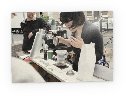 Smelling the brew at the counter